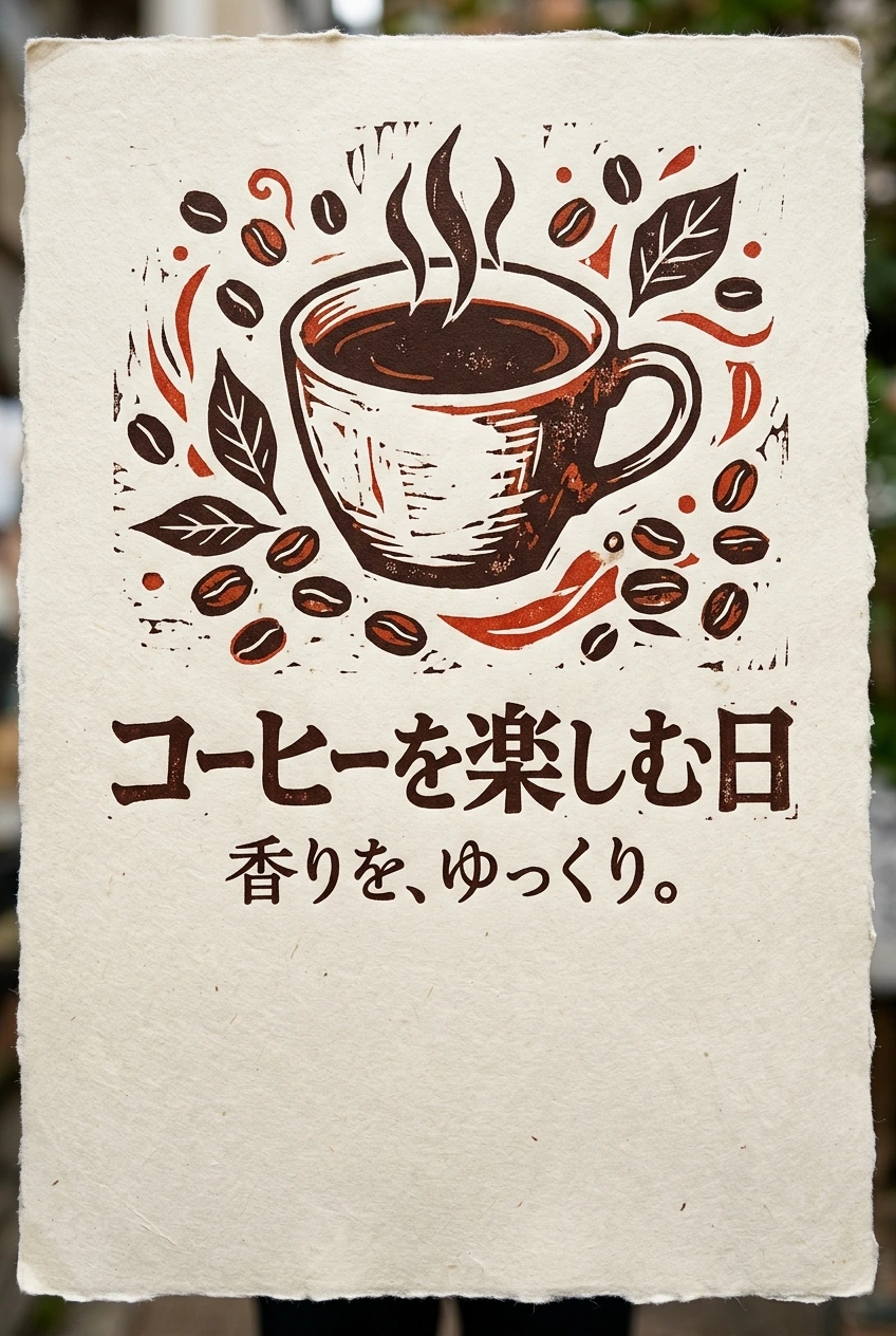コーヒーカップを描いた縦長イベント告知の作例