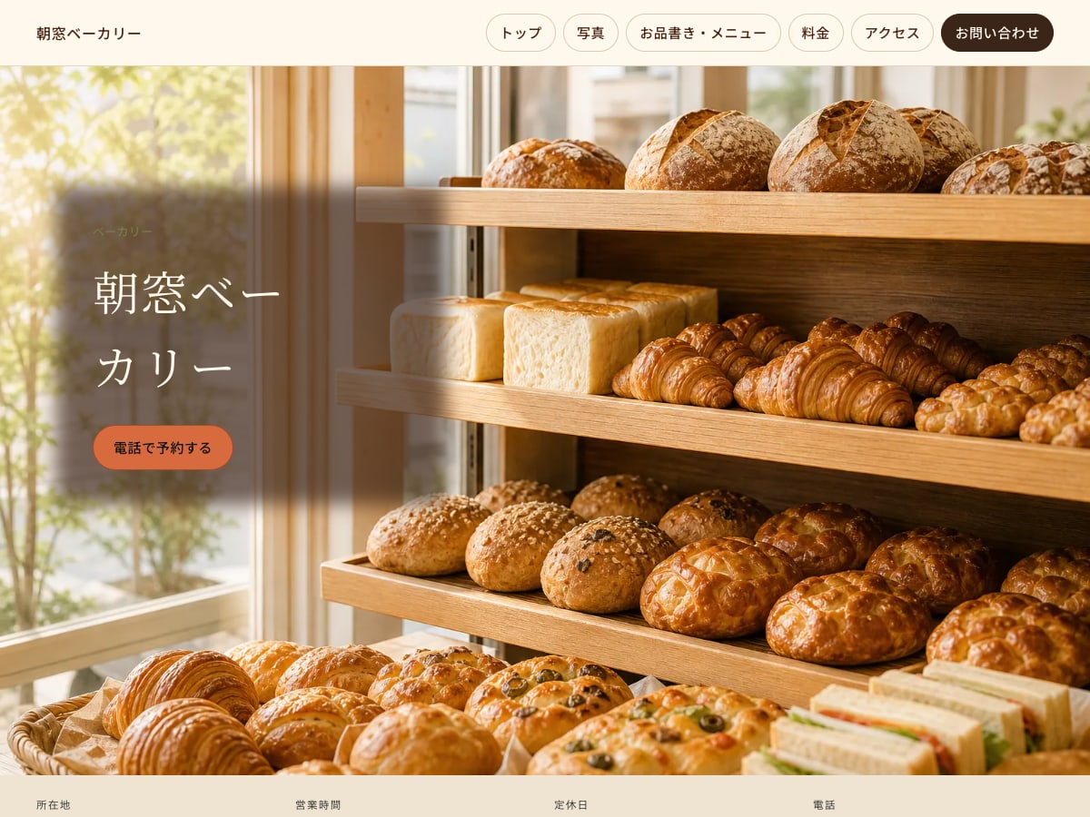 ベーカリー向けサンプルサイトの画面