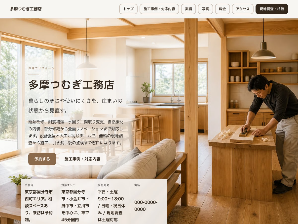 工務店・リフォーム向けサンプルサイトの画面