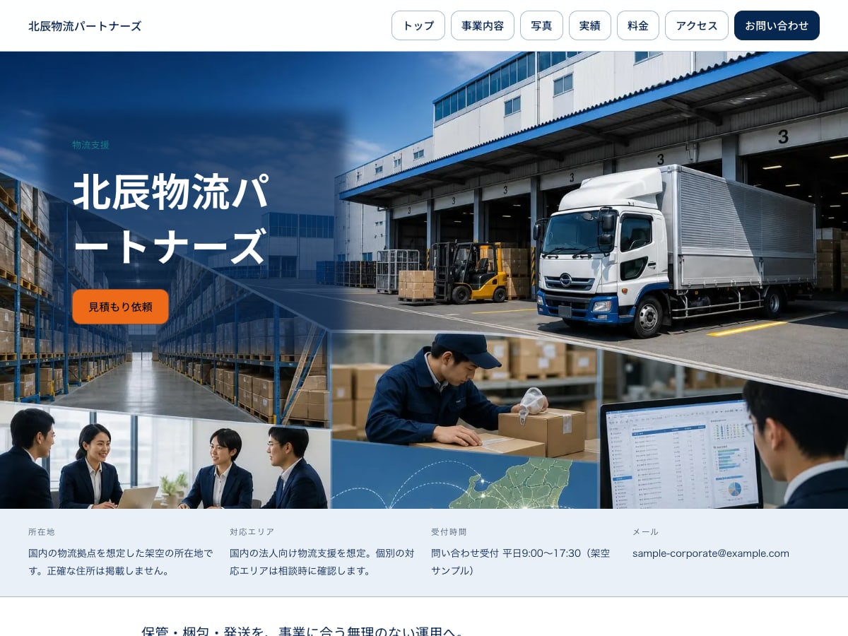 企業サイト・物流向けサンプルサイトの画面