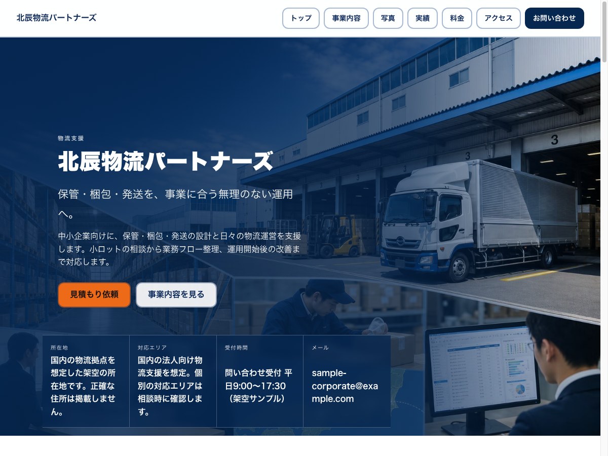 企業サイト・物流向けサンプルサイトの画面