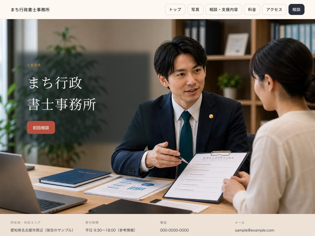 行政書士事務所向けサンプルサイトの画面