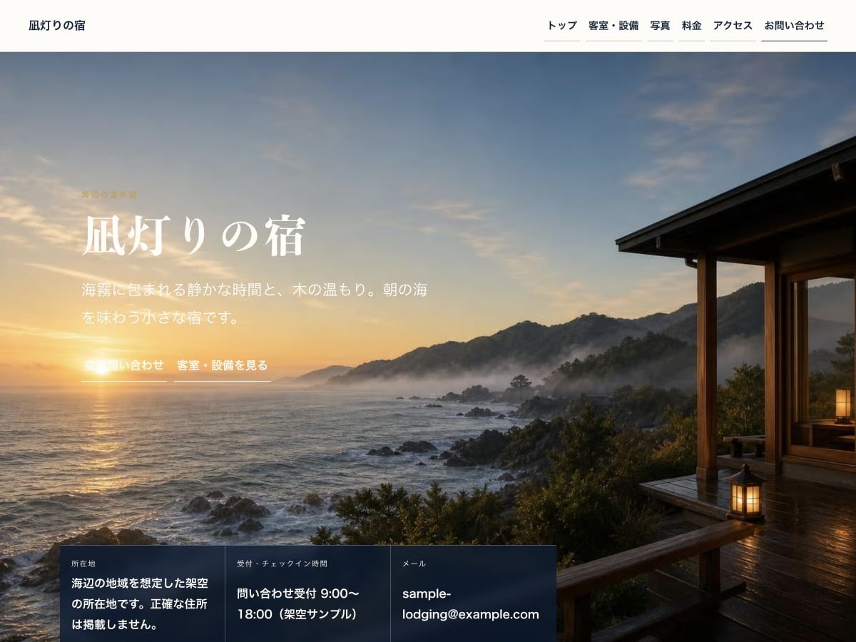 温泉宿・旅館向けホームページの構成とデザインが分かるサンプル画面