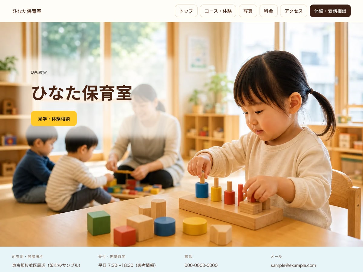 保育園向けサンプルサイトの画面