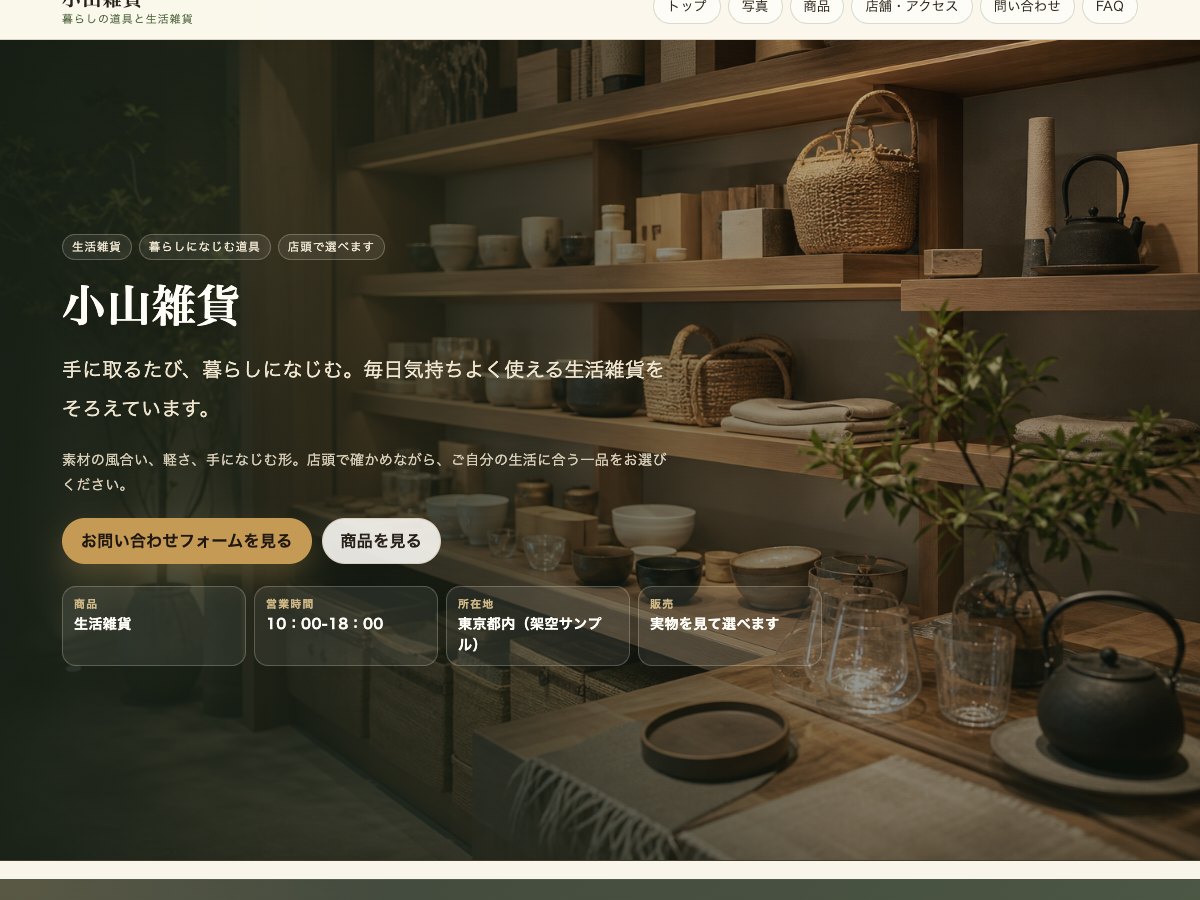 小売・物販店向けサンプルサイトの画面
