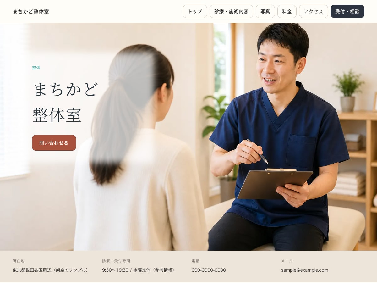 整体院向けサンプルサイトの画面