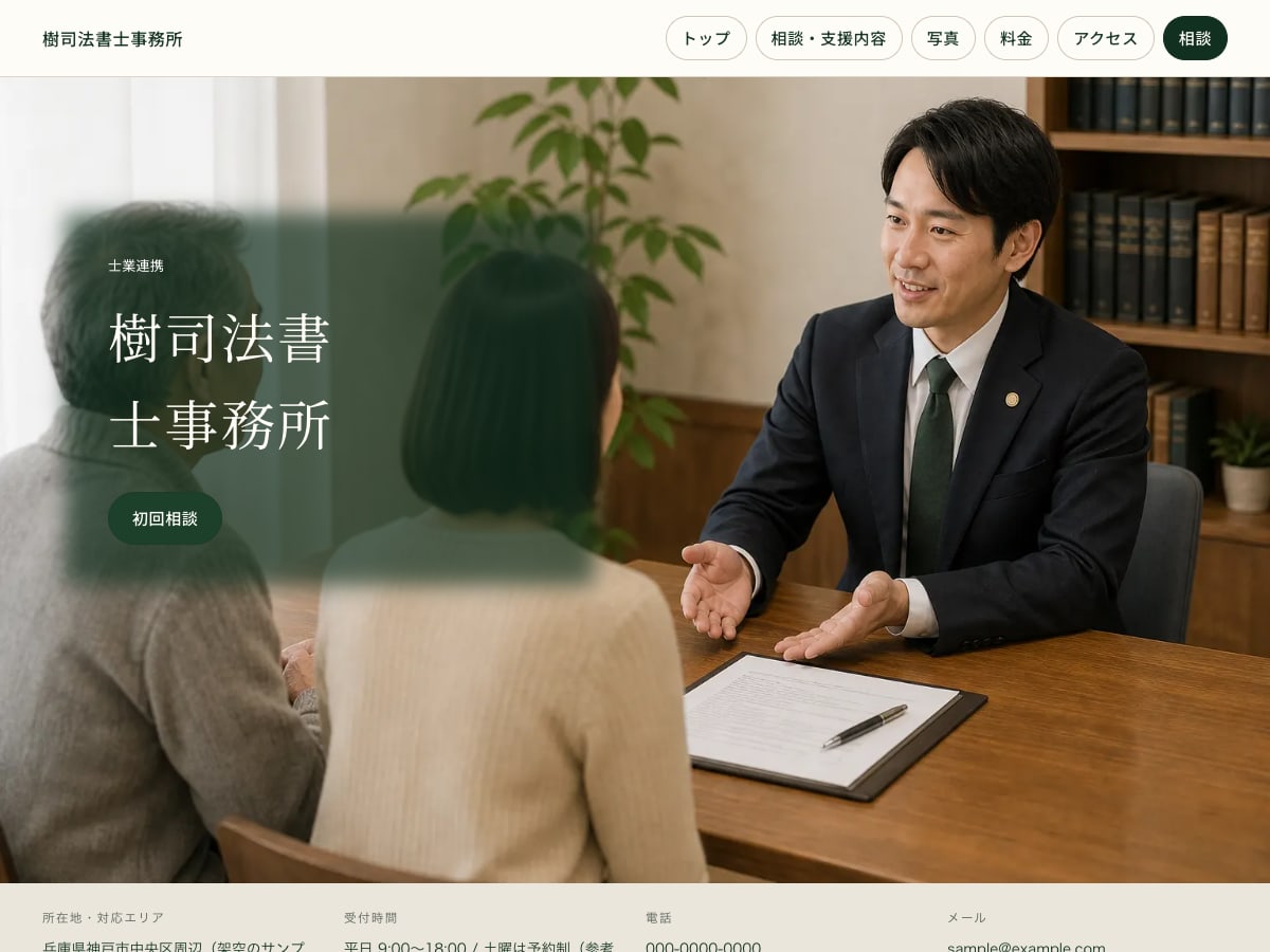 司法書士事務所向けサンプルサイトの画面