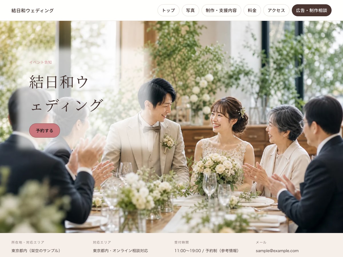 イベント・ウェディング向けサンプルサイトの画面
