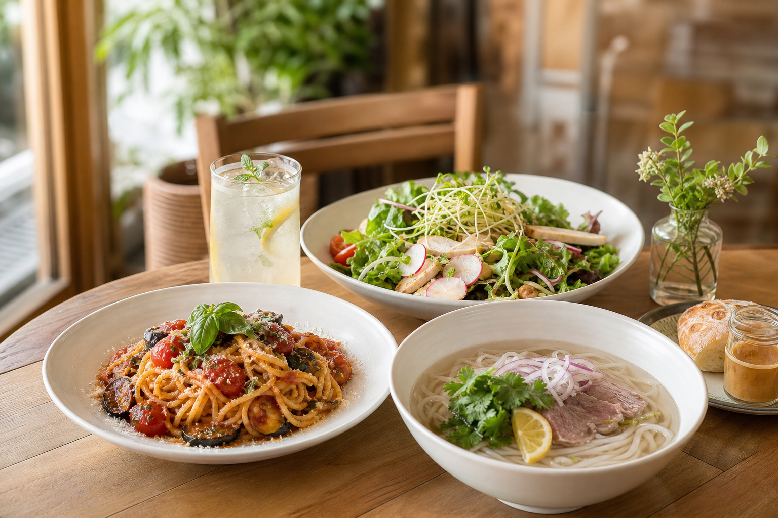 Baker Spiceの料理とカフェ席の雰囲気